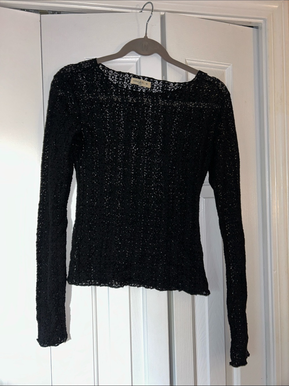 NATURAL LIFE Black Open-Weave Long Sleeve Top